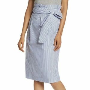 J. Crew Blue White Striped Cotton Blend MIDI Skirt NWT Sz. 28 Fair Trade